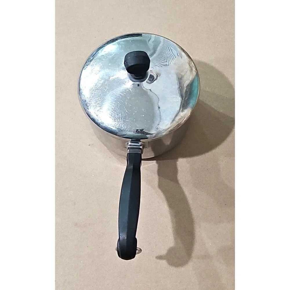 1 QT Saucepan Pot w/Lid Farberware Stainless Steel Aluminum Clad Bottom USA Vtg.
